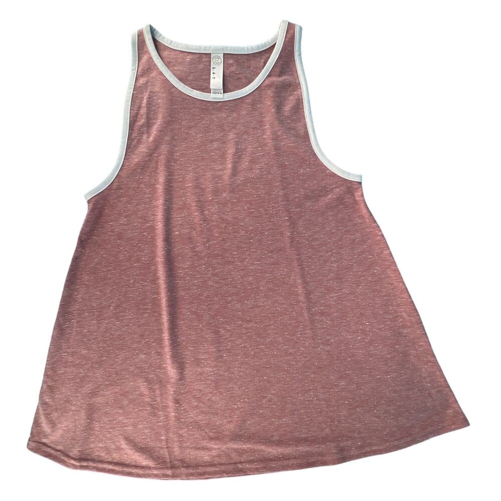 LAT Girls Racerback Tank Top Youth XL Pink Melange White Trim - Picture 3 of 10